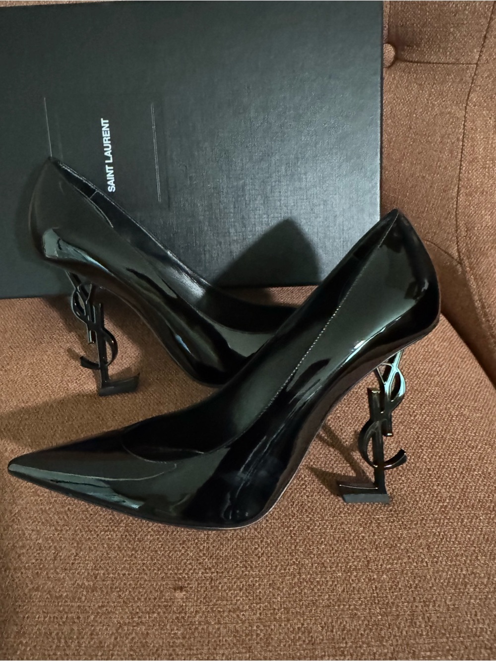 YSL Vernice Chiffon Black Patent Leather Stilettos -Sz 40